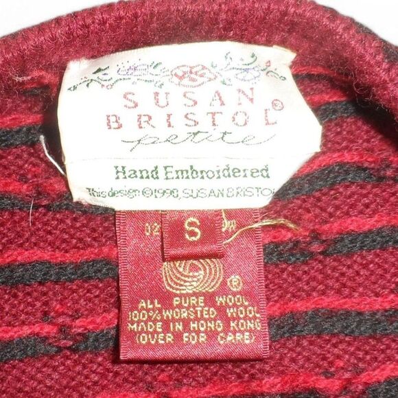Susan Bristol Vintage Hand Embroidered Cardigan Sweater Women's S Burgundy Red - Picture 4 of 8
